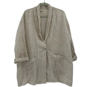Marketplace Handwork of India 100% Linen Lagenlook Boxy Cardigan Jacket 1X